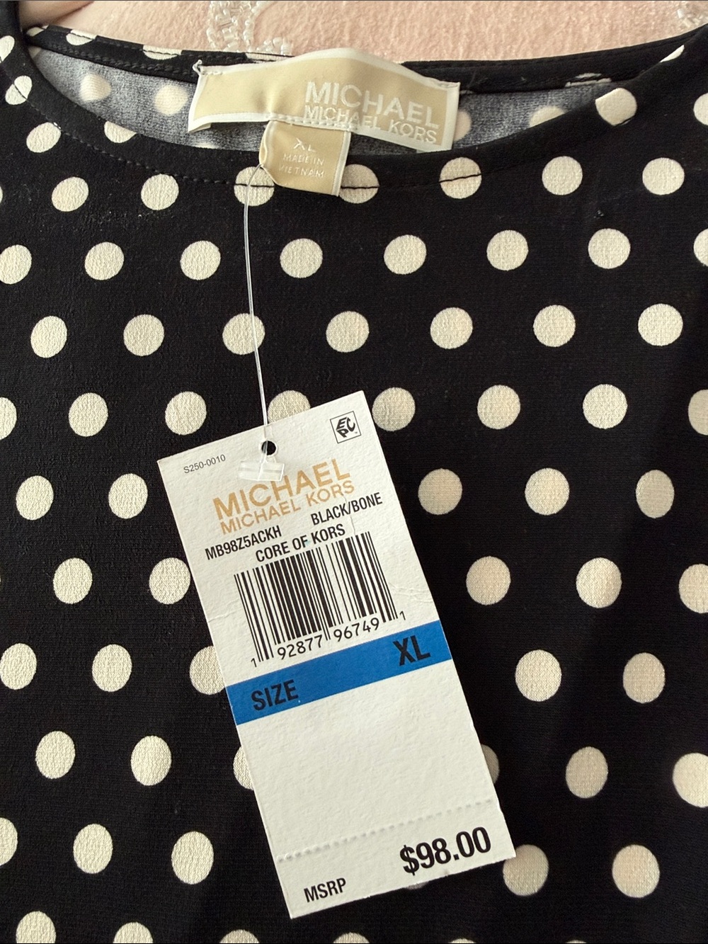 Michael Kore Polka Dot Short Sleeve Shift Dress - Black/White XL - Picture 3 of 3
